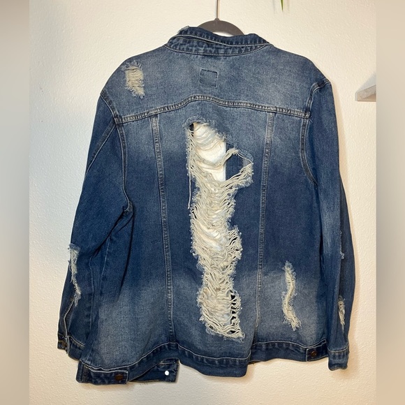 Plus size‎ Jean jacket distressed blue comfortable - Picture 2 of 7